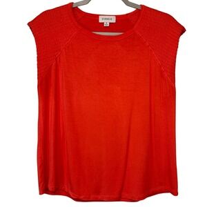 Evereve Women's Top Sleeveless Smocked Shoulder‎ Orange Scoop Neck Size Medium